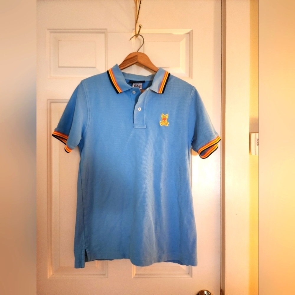 Psycho Bunny Bank Pique Polo Size 4 Darlin Blue Pima Cotton Short Sleeve Collar